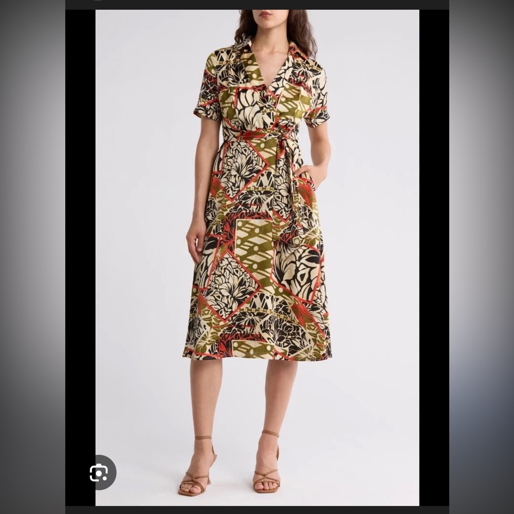 Tahari Short Sleeve Tie Waist Shirtdress